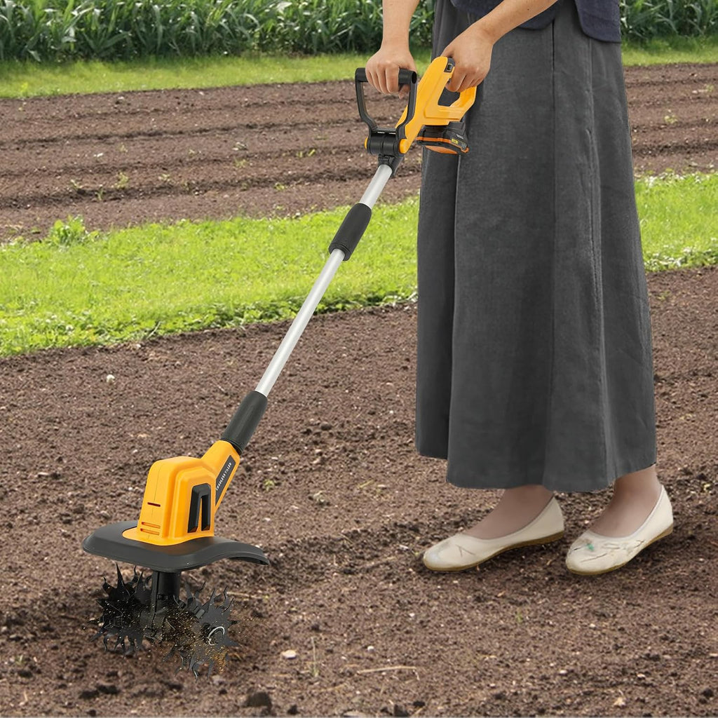 Small Cordless Tiller Cultivator, Electric Garden Tiller w/270 RPM, Battery Powered Garden Cultivator, Portable Handheld Electric Tiller for Lawn,Yard,Soil Cultivation, Yello, HSGZJ522