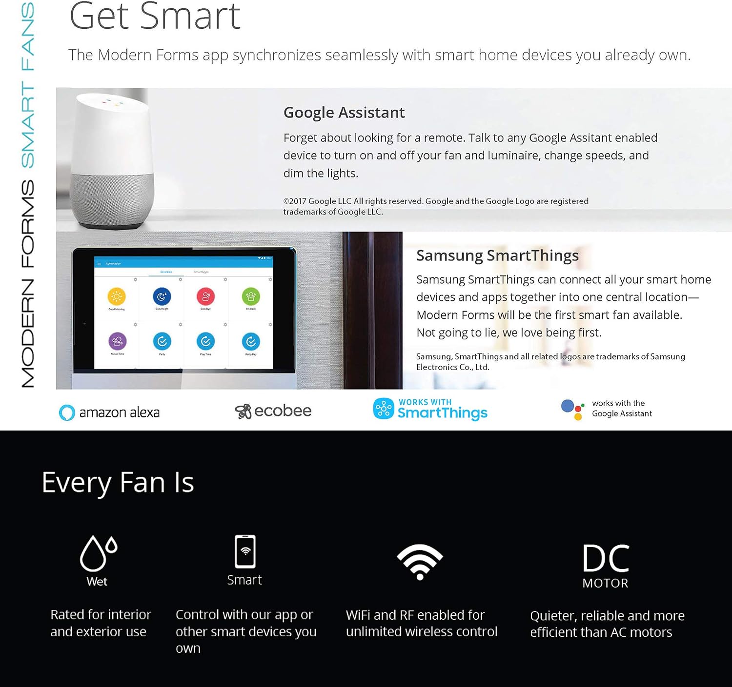 Modern Forms Vortex Smart Indoor and Outdoor 3-Blade Ceiling Fan 60in Gloss White with Remote Control works with Alexa, Google Assistant, Samsung Things, and iOS or Android App