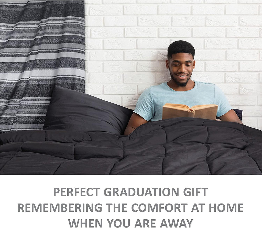 Comfort Spaces 17 Piece Bed in A Bag Comforter Set Include Sheets with 2 Side Pockets - All Season Cozy Bedding and Bedroom Organizer, College Dorm Room Essentials, Queen, Vincent, Black