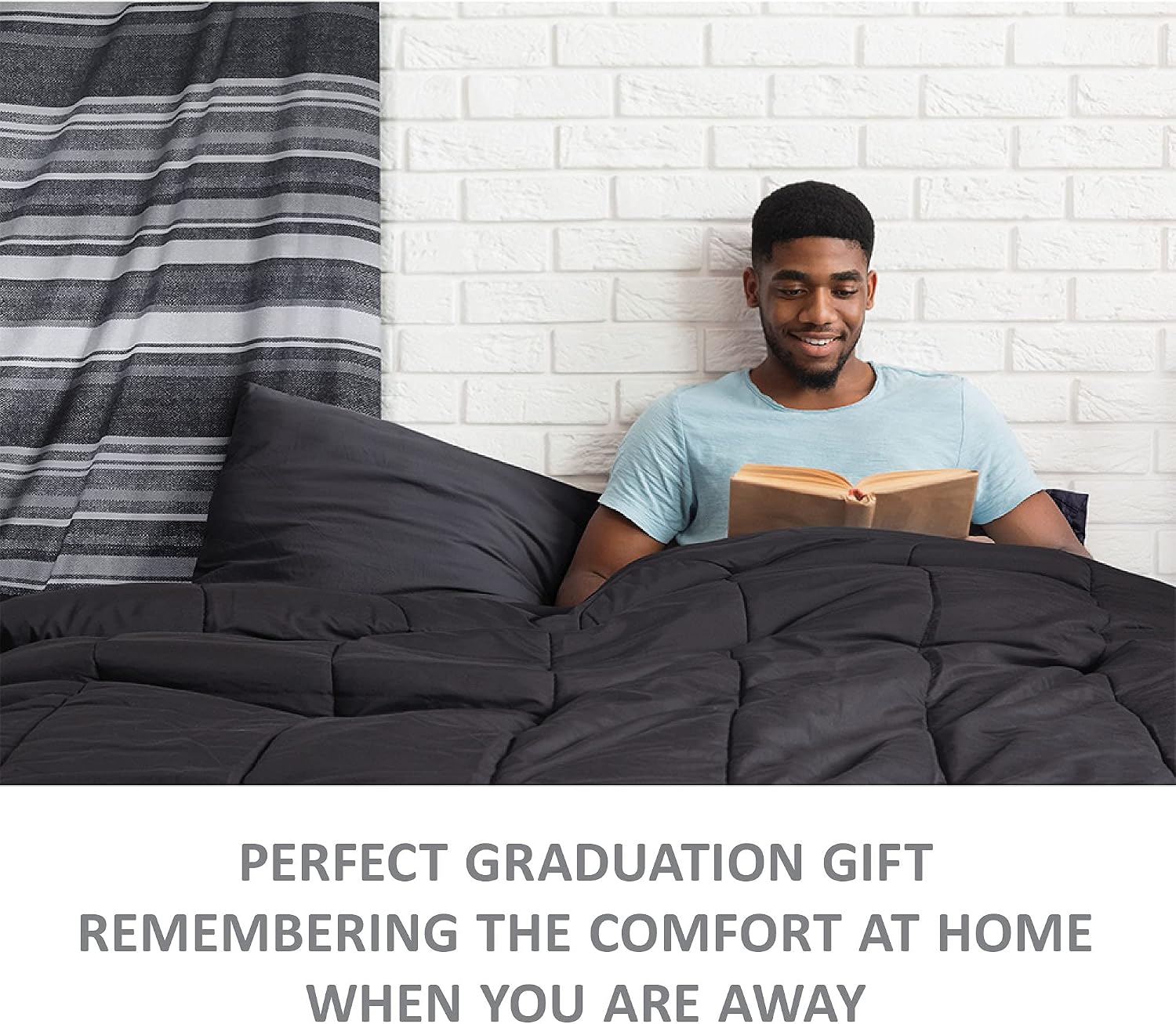 Comfort Spaces 17 Piece Bed in A Bag Comforter Set Include Sheets with 2 Side Pockets - All Season Cozy Bedding and Bedroom Organizer, College Dorm Room Essentials, Queen, Vincent, Black