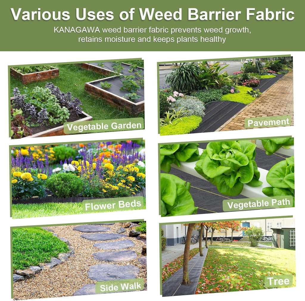 KANAGAWA 3oz Heavy Duty 8ft x 300ft Weed Barrier Fabric Professional Woven Landscape Ground Cover with 90 Landscape Staples, Landscape Fabric Density for Driveway Garden Yard Greenhouse Gardening
