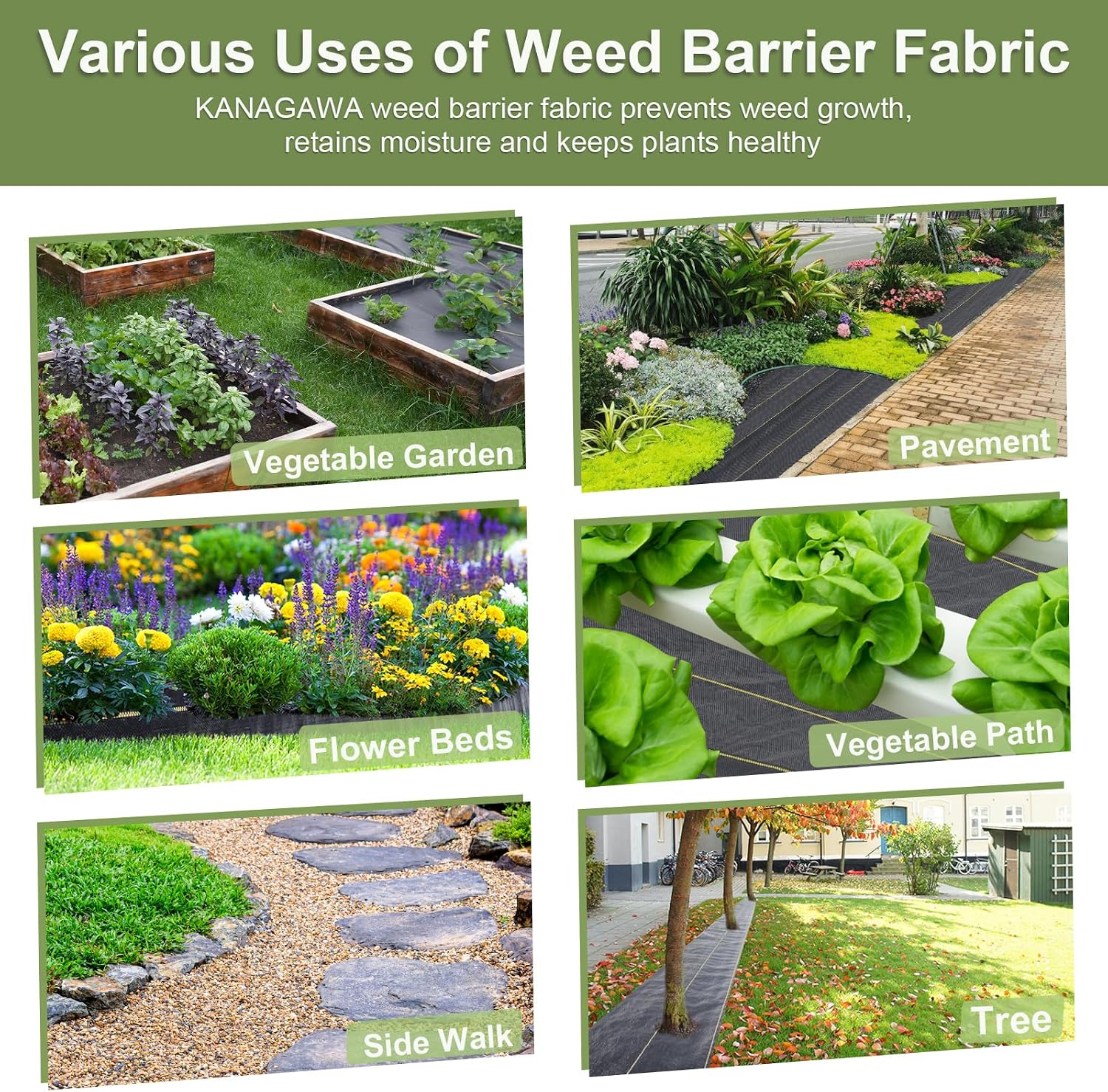KANAGAWA 6oz Heavy Duty 6ft x 300ft Weed Barrier Fabric - Professional Woven Landscape Ground Cover with 90 Landscape Staples, Superior 6oz Density for Driveway Garden & Yard Greenhouse Gardening
