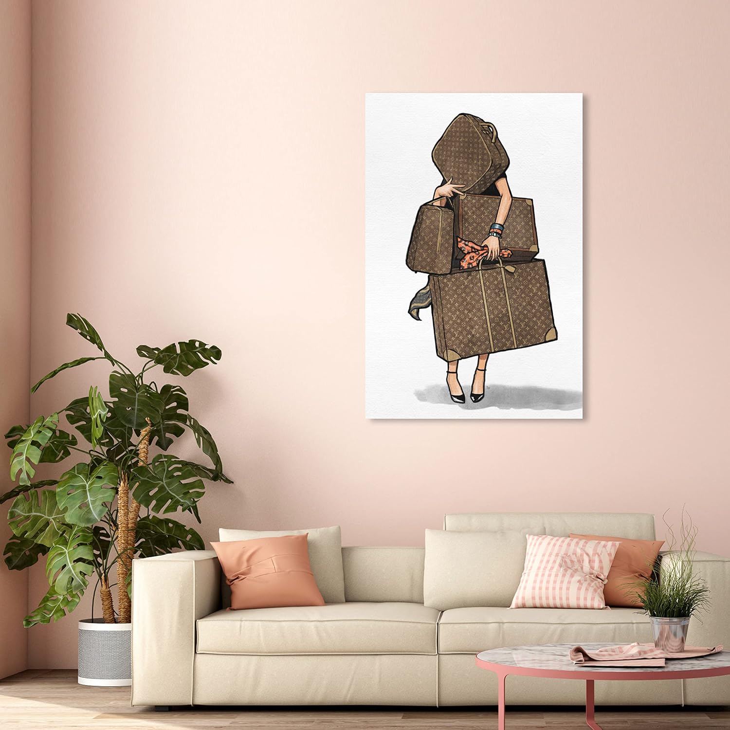 The Oliver Gal Artist Co. Fashion and Glam Wall Art Canvas Prints, Bags-Orange' Travel Essentials Home Décor, 36 in x 54 in, Brown, White