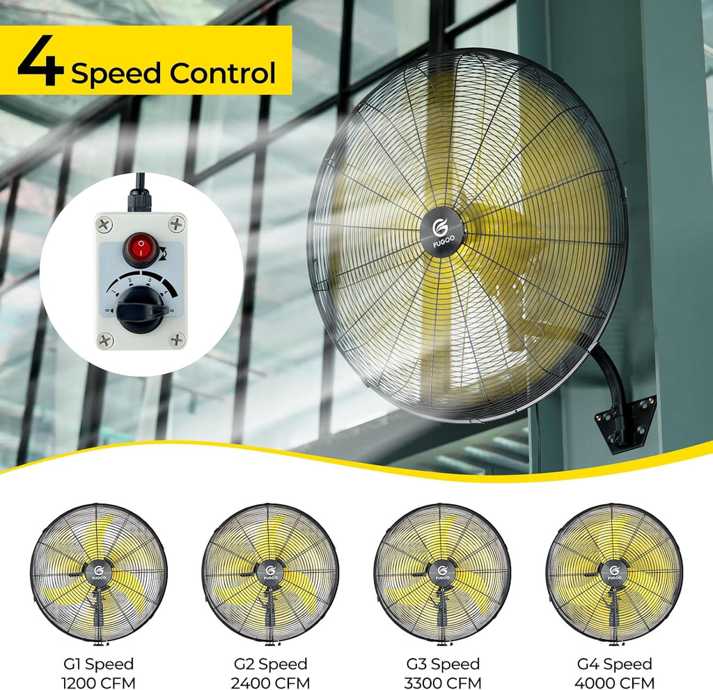 FUGOO 20'' Outdoor Quiet Oscillating Wall Fan With All Sealed Brushless DC Motor,4-Speed Waterproof Outdoor Fan, Heavy Duty Industrial Wall Mount Fans for House,Patios,Commercial,Garage,4000CFM