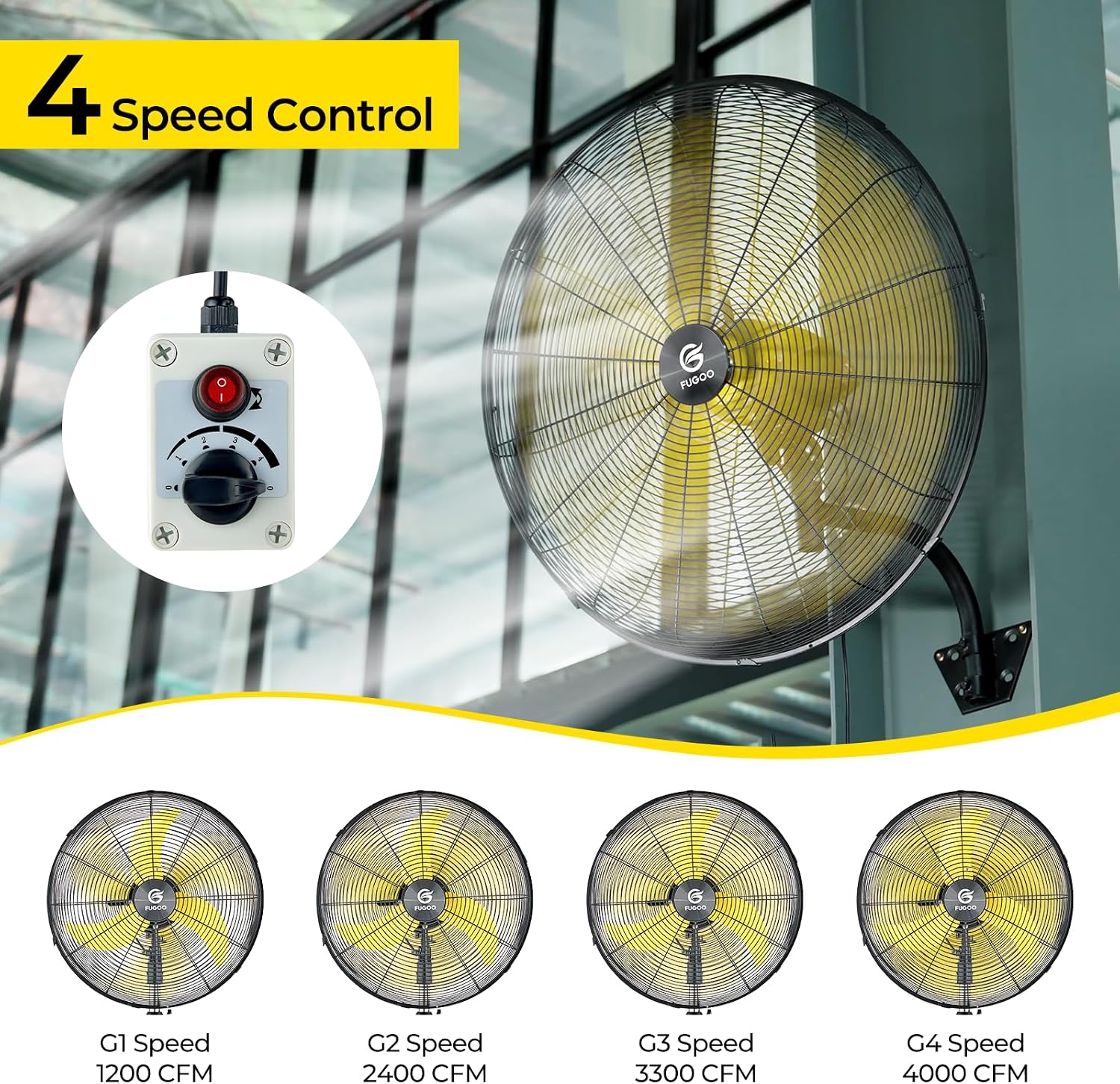 FUGOO 20'' Outdoor Quiet Oscillating Wall Fan With All Sealed Brushless DC Motor,4-Speed Waterproof Outdoor Fan, Heavy Duty Industrial Wall Mount Fans for House,Patios,Commercial,Garage,4000CFM