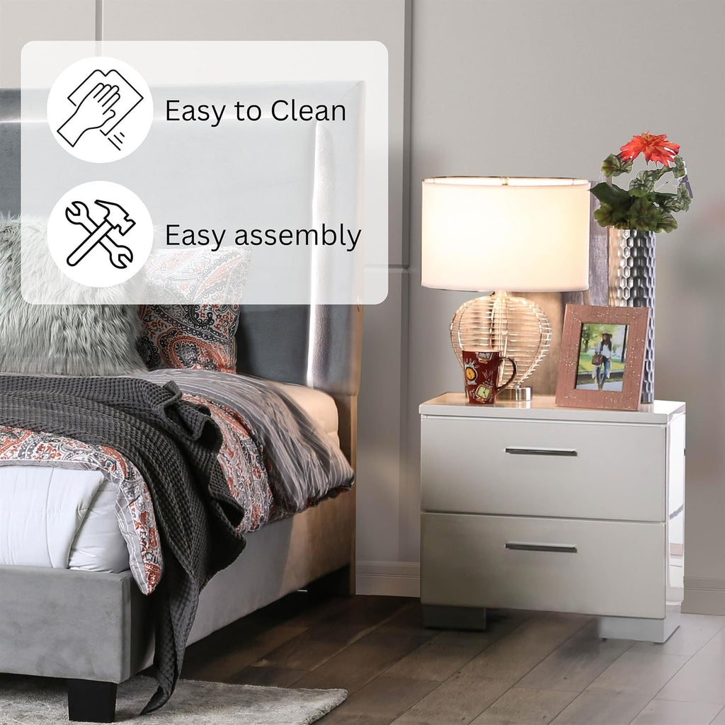 HOMES: Inside + Out Aria High Gloss Lacquer Finish 2-Drawer Nightstand, Glossy White