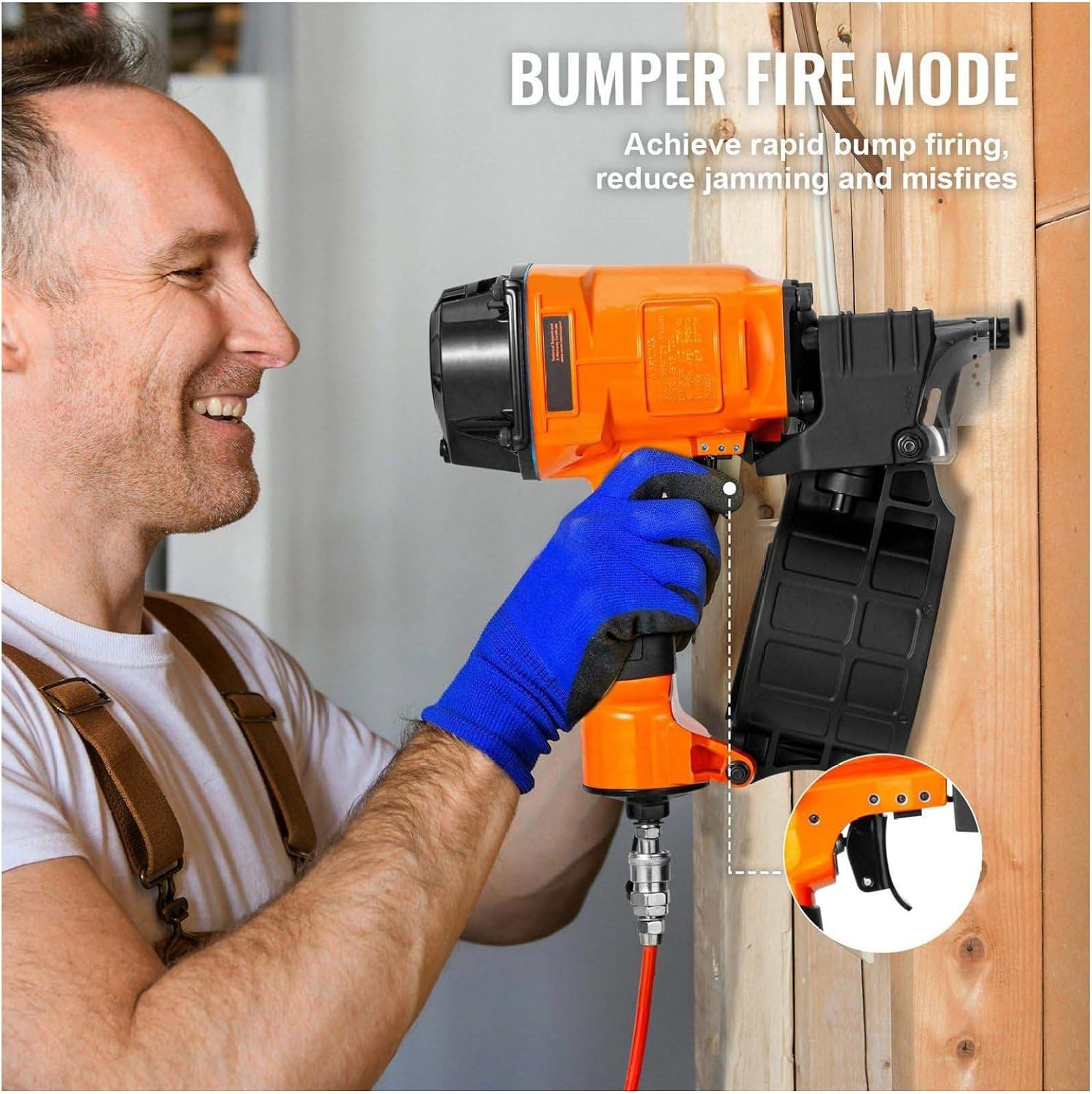 MCN70 Coil Siding Nailer - 15 Degree Pneumatic Nail Gun, 1-3/4 to 2-3/4 Inch for Siding, Fencing, Pallets, & Decking