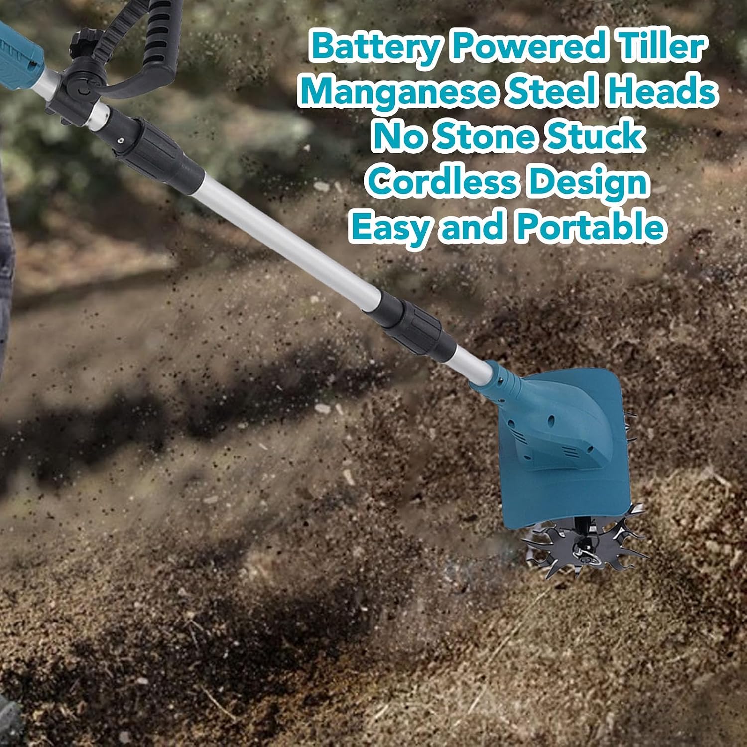 YWBL-WH Cordless Tiller, 500W Handheld Tiller with 5000mAh Battery, Lightweight Cultivator for Gardening Soil Cultivation, Cordless, Electric Rototiller (US Plug)