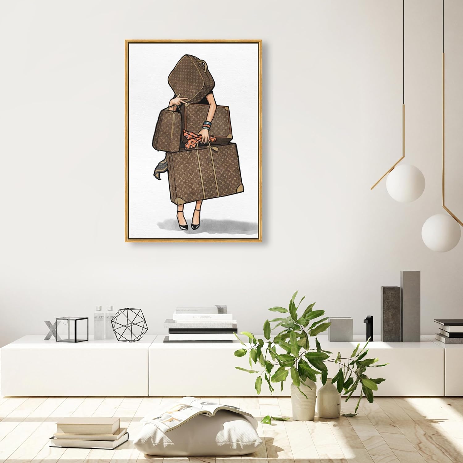 The Oliver Gal Artist Co. Fashion and Glam Framed Wall Art Canvas Prints, Bags-Orange' Travel Essentials Home Décor, 24 in x 36 in, Brown, White