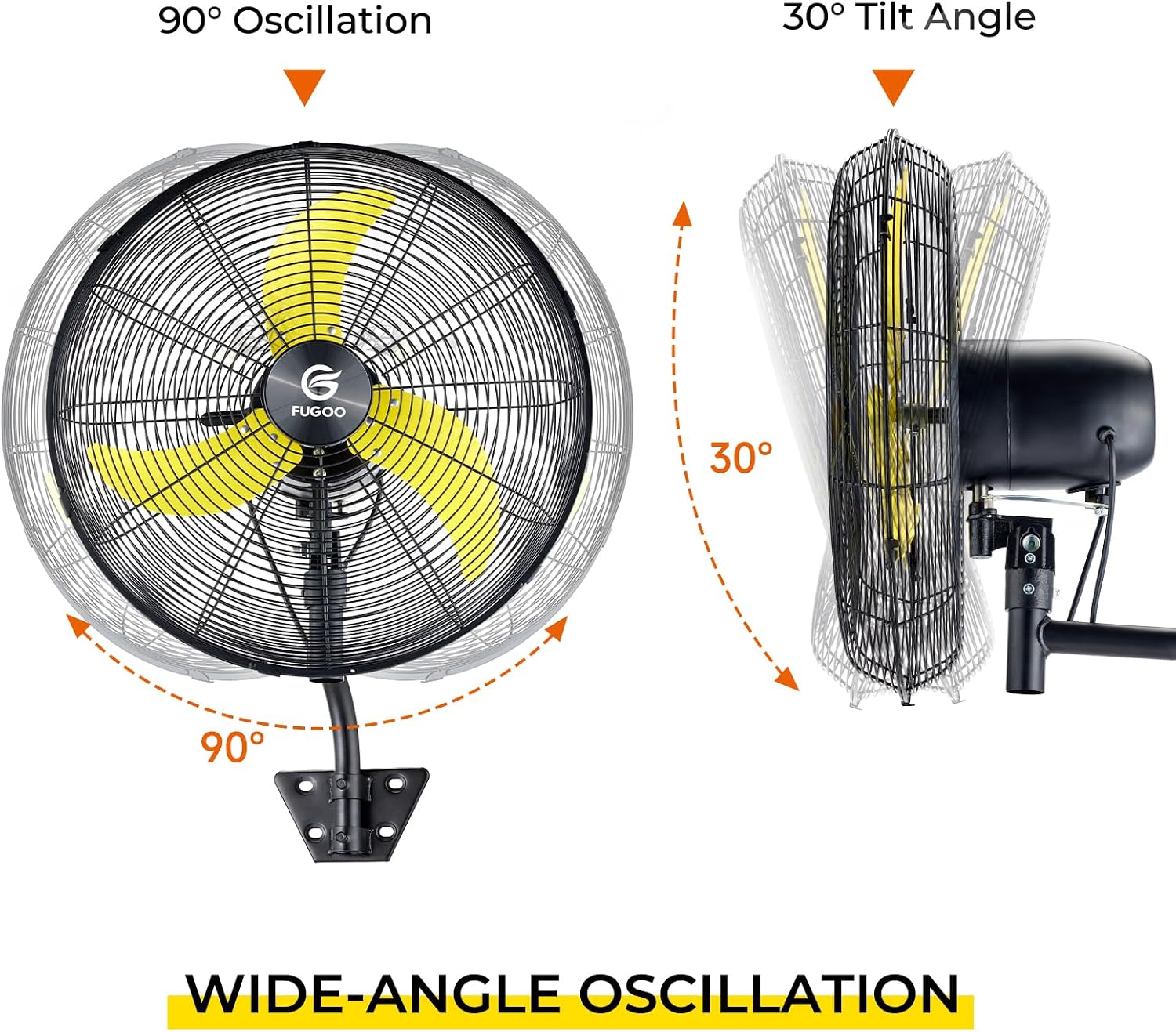 FUGOO 24' Quiet Outdoor Oscillating Wall Mount Fan With Remote Control,All Sealed BLDC Motor,4-Speed Waterproof Outdoor Fan, Heavy Duty Industrial Wall Fans for House,Patios,Garage,Warehouse 5000CFM