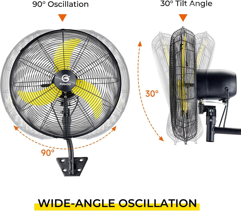 FUGOO 24'' Outdoor Oscillating Wall Fan With All Sealed Brushless DC Motor, 4-Speed Waterproof Outdoor Fan, Heavy Duty Industrial Wall Mount Fans for House,Patios, Commercial, Garage, Warehouse