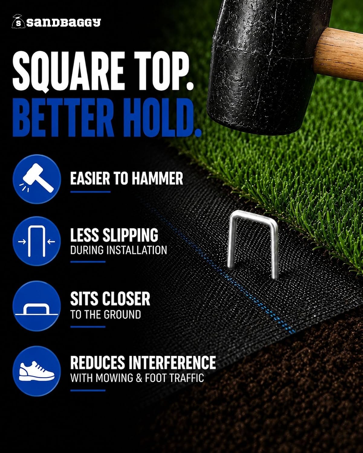 Sandbaggy 2000-Count Rust-Free 6-Inch Landscape Staples (11 Gauge Steel) - Galvanized SOD Garden Stakes Pin ~ Trusted by Farmers & Contractors Across the USA