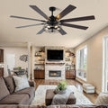72' Industrial Ceiling Fan with Light,8 Blades DC Motor Farmhouse Cage Ceiling Fan,6 Speed Reversible Quiet Ceiling Fan with Remote Control for Patio Living Room Bedroom