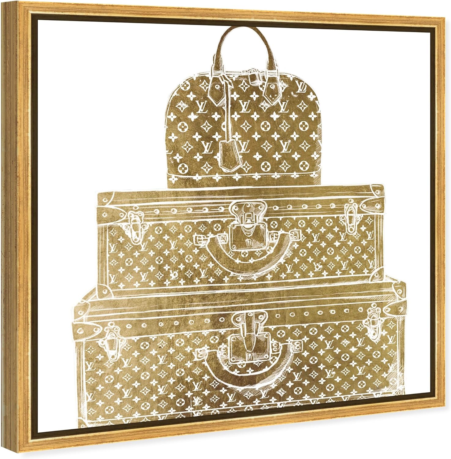 The Oliver Gal Artist Co. Fashion and Glam Framed Wall Art Canvas Prints 'Royal Bag and Luggage Diecut' Travel Essentials Home Décor, 20' x 20', Gold, White, 28278_20x20_Canv_PSGLD