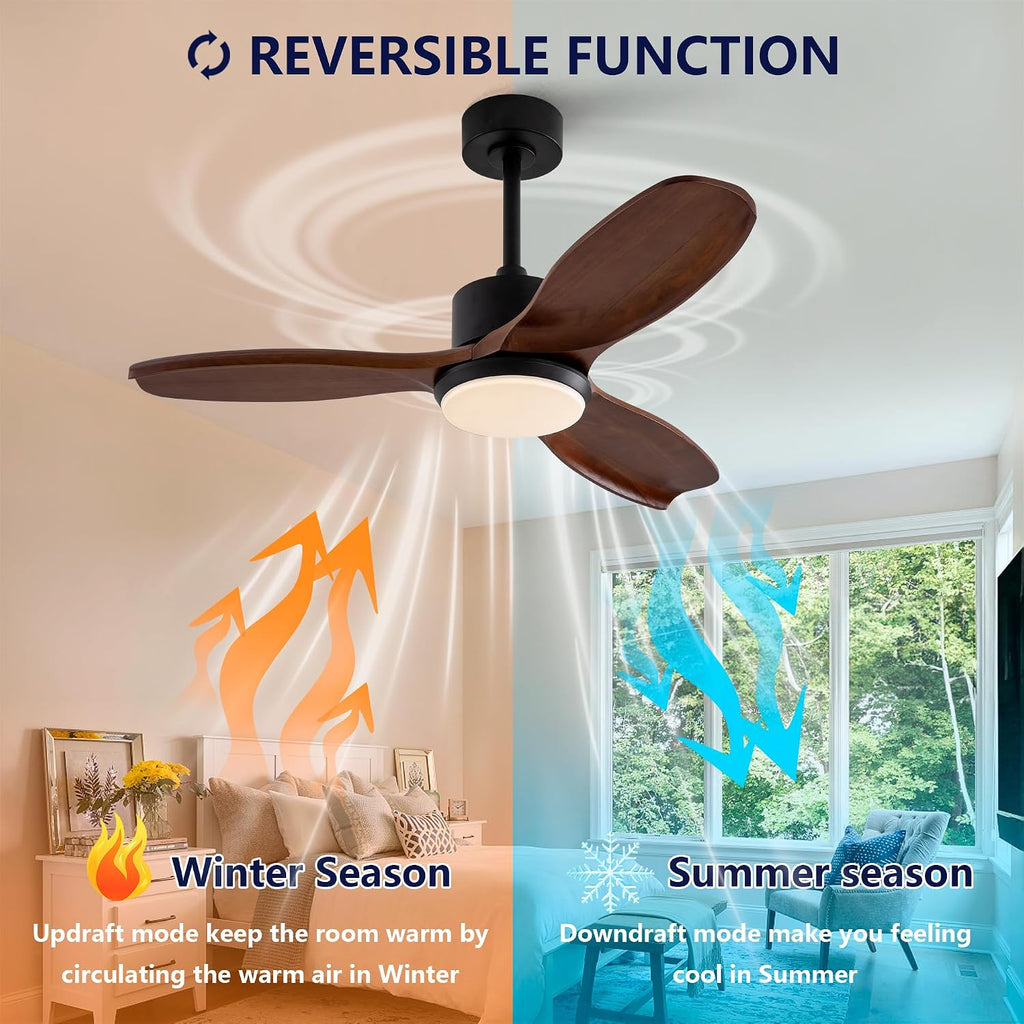 42' Wood Ceiling Fan with Lights Remote Control,Quiet DC Motor 3 Blade Ceiling Fans for Patio Living Room, Bedroom, Office,Indoor Outdoor(Black+Dark Walnut)