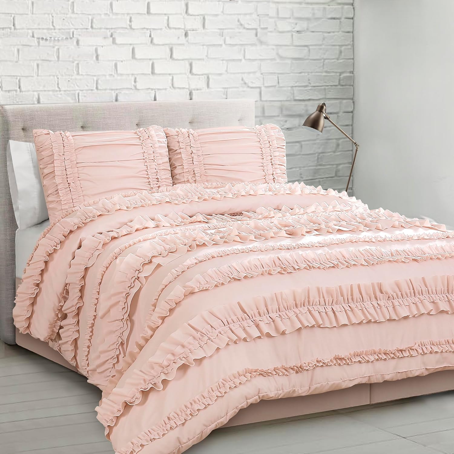 Lush Decor Belle Comforter Queen Size 4 Piece Set Blush - Ruffle Bedding Set - Cute Comforter - Coquette Decor - Queen Bedding