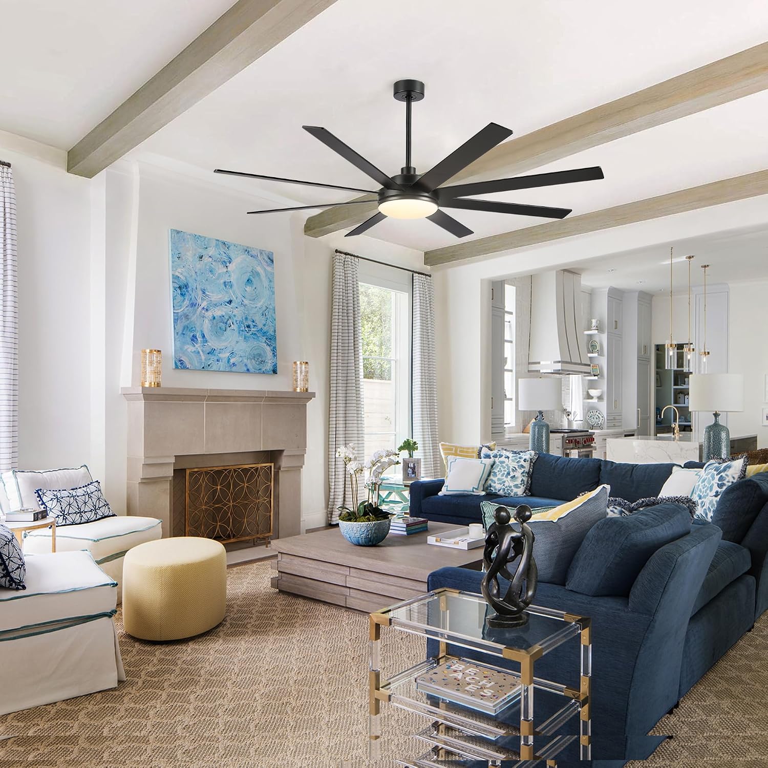 72 Inch Ceiling Fans with Lights - Large Black Ceiling Fan with Light and Remote for Bedroom Living Room Indoor - 6 Speeds Reversible DC Motor, 3 CCT, Timer Remote Control