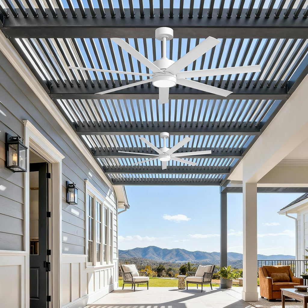 56 Inch Waterproof Outdoor Ceiling Fan with Light, Wet-Rated White Outdoor Ceiling Fans, All-Weather 7 UV-Proof Blades, High CFM Quiet DC Motor, for Exterior Patis, Porch, Terraces, Gazebo