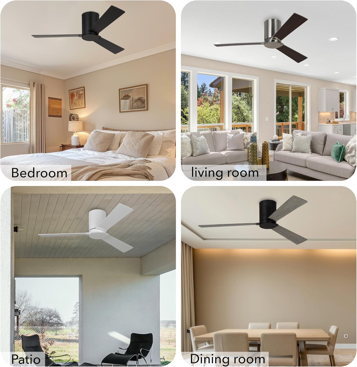 Monte Carlo 3RZHR52RZW Rozzen Hugger 52' Ceiling Fan with Remote Control, Reversible DC Motor, Damp Rated, 3 Blades (Matte White)