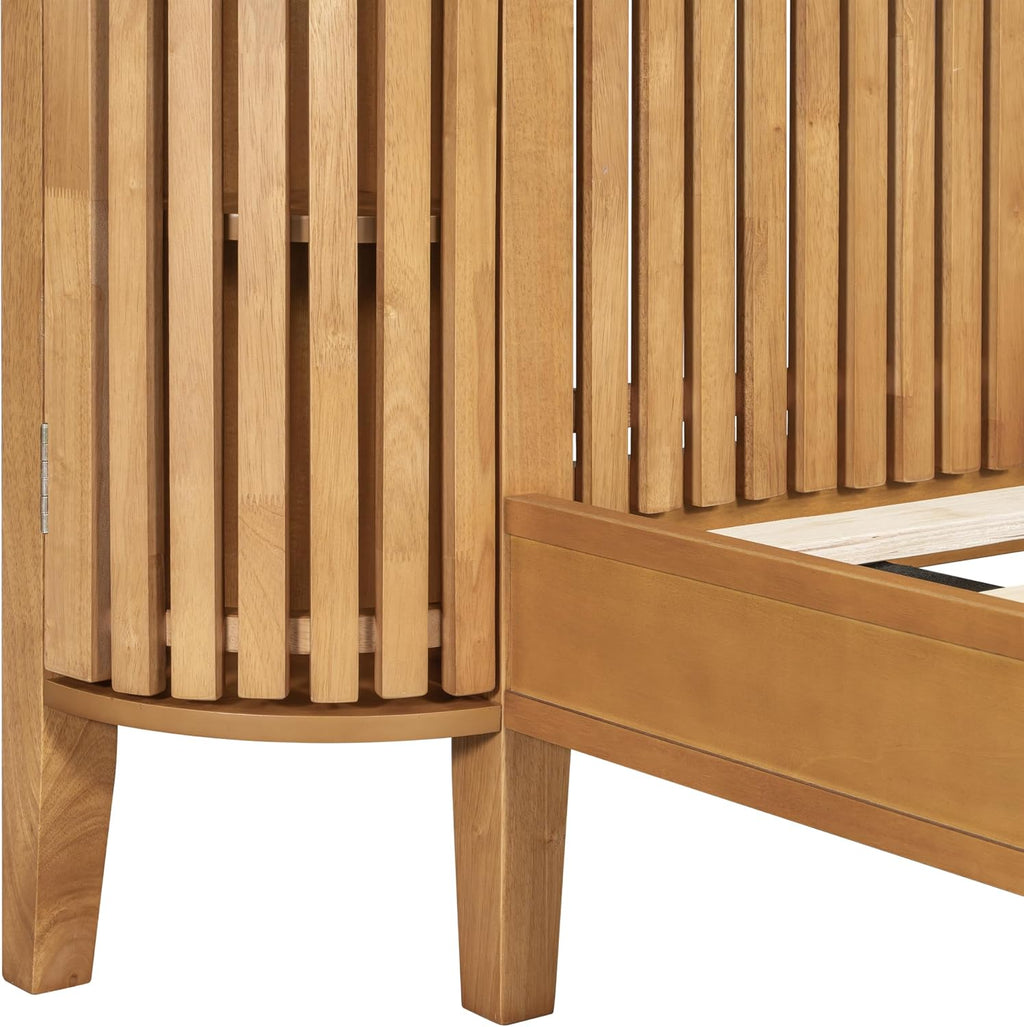 Christopher Knight Home Renata Queen Bed Frame with Grace Slat Headboard, Platform Bed with Side Cabinets, Wood Bed Frame Queen Size, Solid Stable Bedframe, No Box Spring Needed, Noise Free, Natural