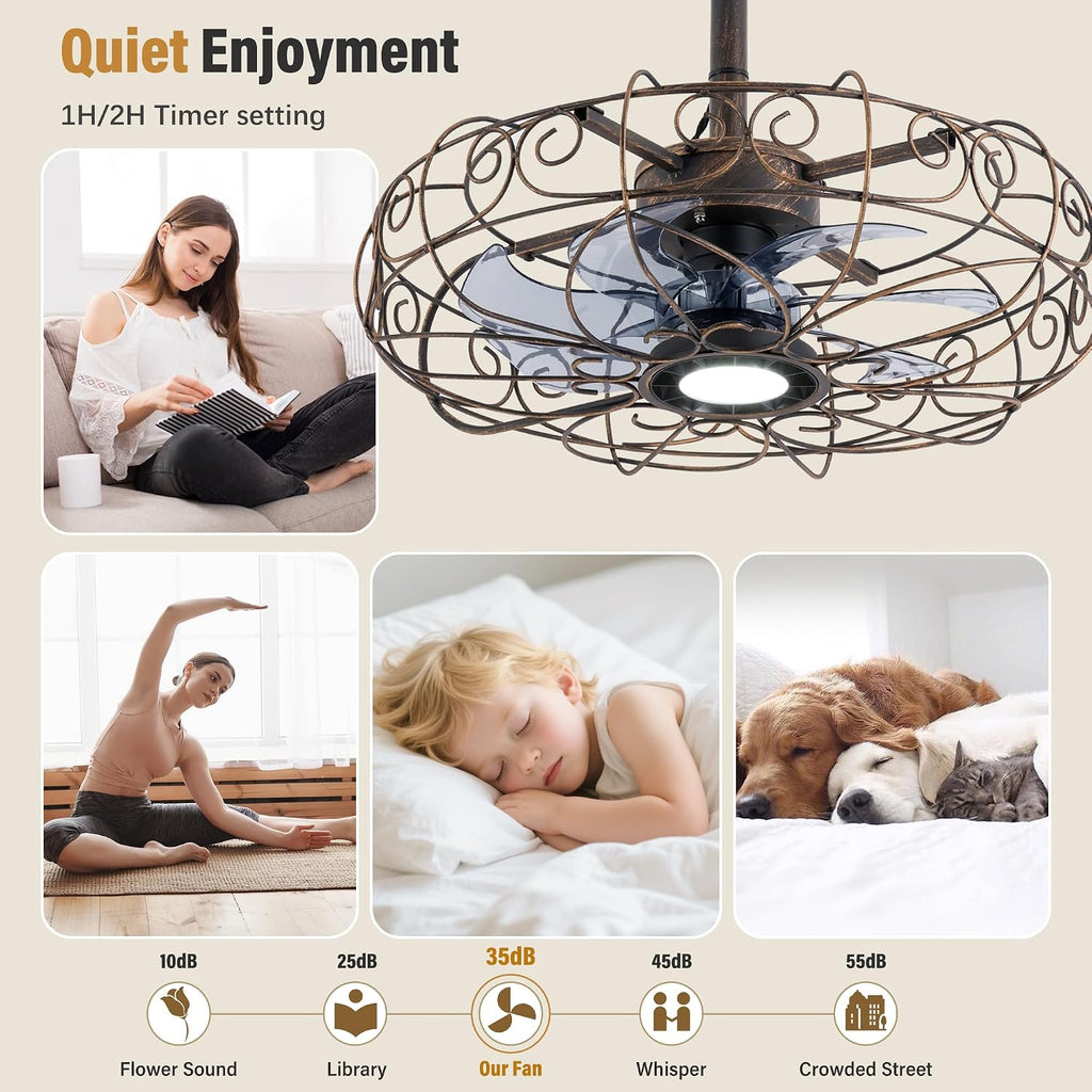 Outdoor Ceiling Fan for Gazebo 20',IP65 Waterproof Plug in Ceiling Fans with Lights and Remote/APP,3CCT 6-Speed Hanging Fan for Patios Porch Pergola(Bronze)