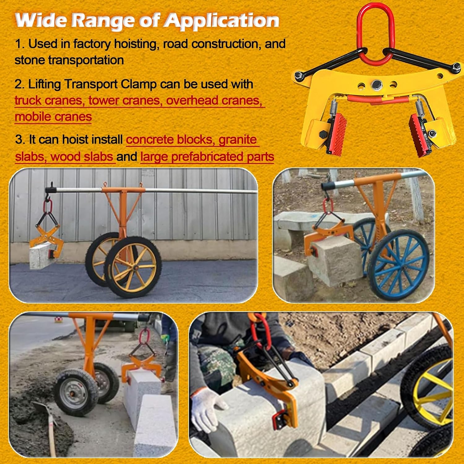 Stone Granite Slab Lifting Clamp, Adjustable Opening Scissor Lifter Clamp/Transport Stone Clamps, Versatility Industrial Grasping Clips(Opening size 12-24CM/4.7-9.4in)