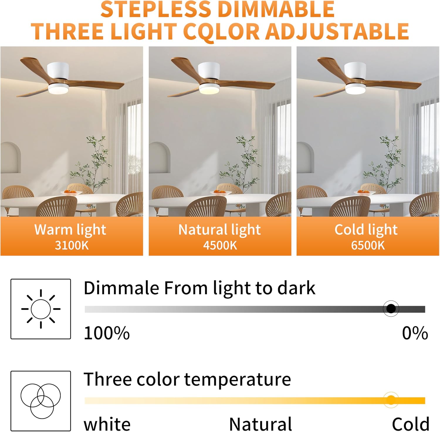 42 inch Wood Ceiling Fans with Lights and Remote, Flush Mount Low Profile Ceiling Fan with Light, 6 Speed, Reversible DC Motor, for Bedroom,Outdoor,Farmhouse,Patios