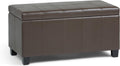 SIMPLIHOME Dover Storage Ottoman Bench - 36 inch Wide Upholstered Vegan Leather Rectangular Lift-Top Ottoman in Chocolate Brown, Contemporary Bench for Living Room with Safety Hinges