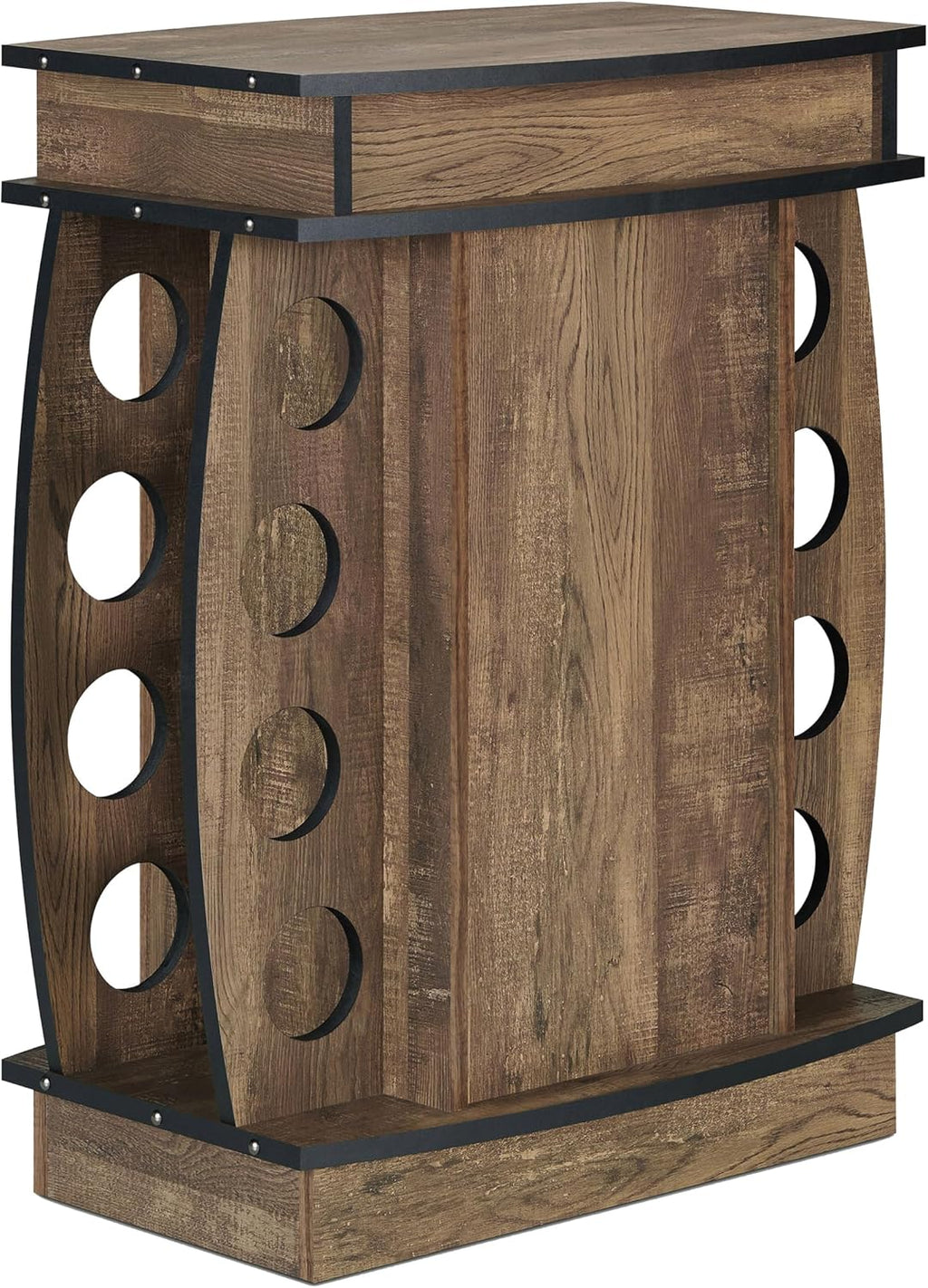 24/7 Shop at Home Delia Vintage 8 Bottle Small Wine Cabinet with Storage, Indoor Home Bar Furniture, Glass Holder, Drawer, Adjustable Shelf for Kitchen, Living Room, Apartment, Dining Room, Oak Brown