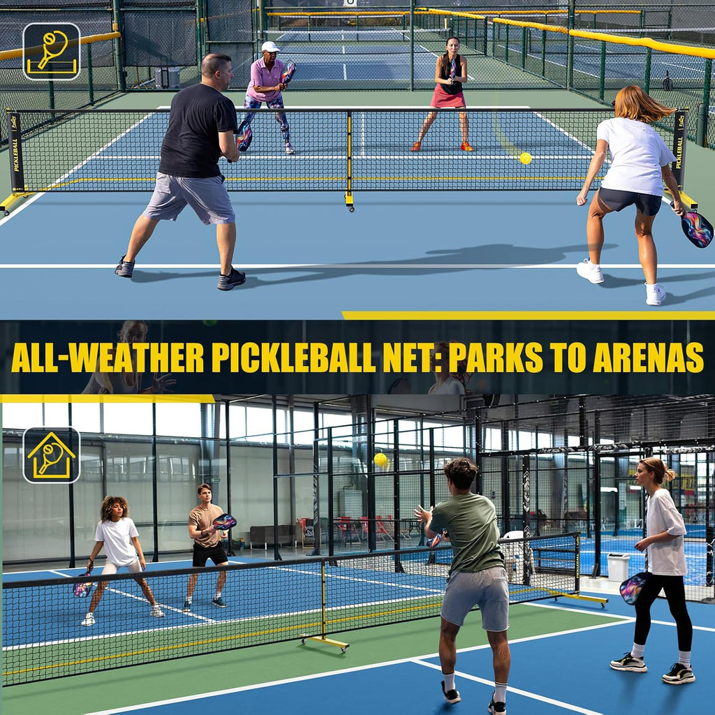 Pickleball Set Net with 4 Paddles, 6FT/11FT/22FT Portable 3-in-1 Pickle Ball Net with Carry Bag, Pickleballs, Designed for All Weather Conditions