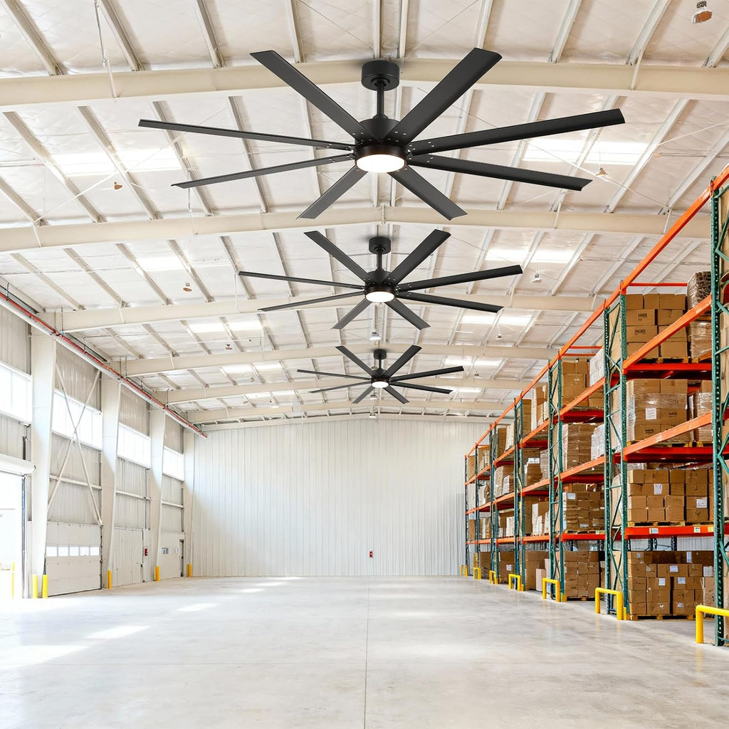 65 Inch All-Weather Outdoor Ceiling Fan with Light and Remote, IP65 Wet Rated, High CFM, 8 Large Black Waterproof Aluminum Blades, Energy Efficient Quiet DC Motor for Patio, Porch, Pergola, Garage