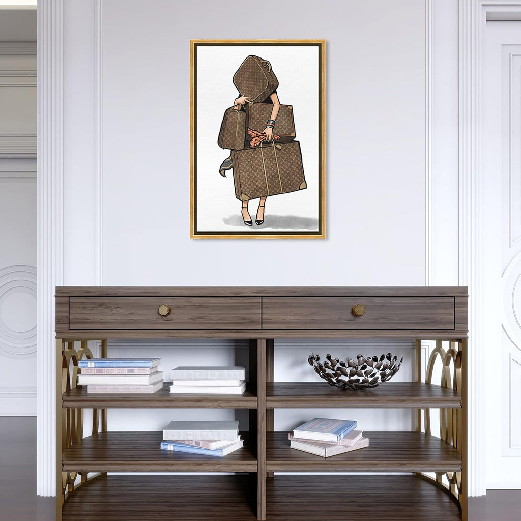 The Oliver Gal Artist Co. Fashion and Glam Framed Wall Art Canvas Prints, Bags-Orange' Travel Essentials Home Décor, 16 in x 24 in, Brown, White