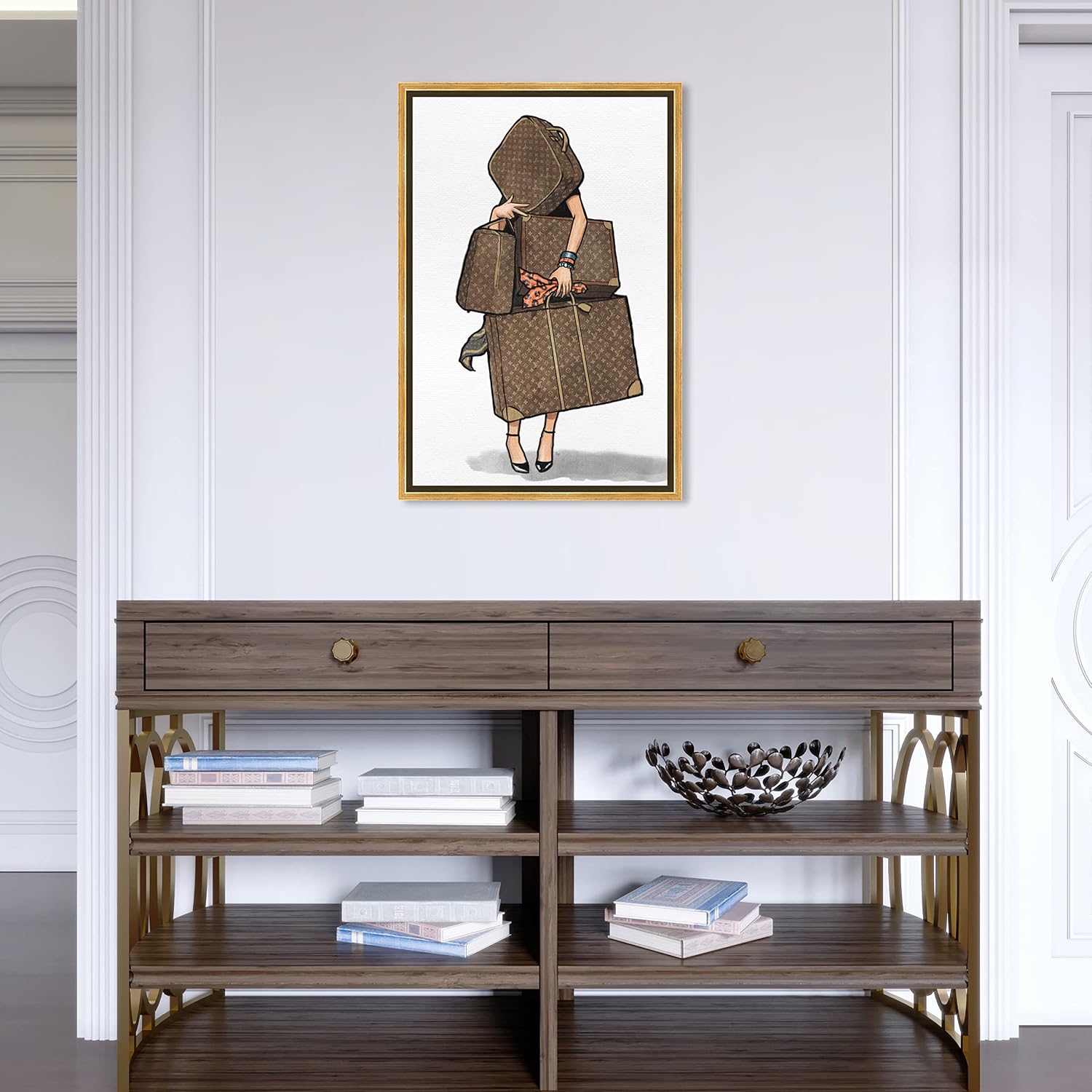 The Oliver Gal Artist Co. Fashion and Glam Framed Wall Art Canvas Prints, Bags-Orange' Travel Essentials Home Décor, 16 in x 24 in, Brown, White