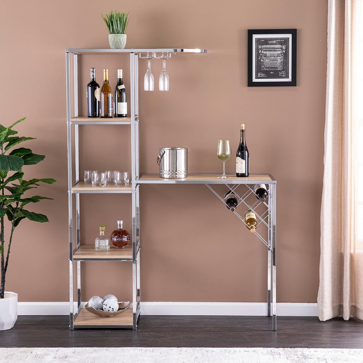 SEI Furniture - Northdom Serving Table with Bar Storage - Transitional Design, Natural Glass and Wood - Ideal for Bedroom, Living Room (HZ1217512)