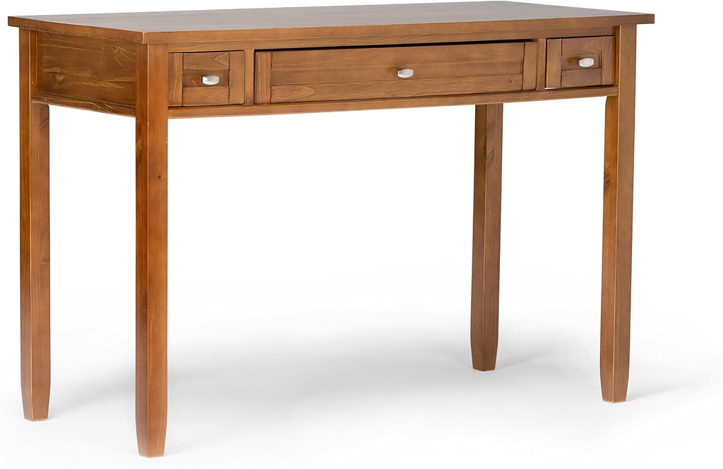 SIMPLIHOME Warm Shaker Desk and Bookcase Bundle - 48 inch Wide Solid Wood Transitional Desk with Drawers and 26 inch Wide 5-Shelf Bookcase in Light Golden Brown, Home Office Furniture (Set of 2)