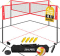 ZEALFEEL 4-Way Volleyball and Badminton Combo Net, 3 Heights Adjustable 4 Square Volleyball Game Set with Vollyball, Pump, Carry Bag, Hammer, 14 FT 4 Person Net for Backyard Beach Lawn