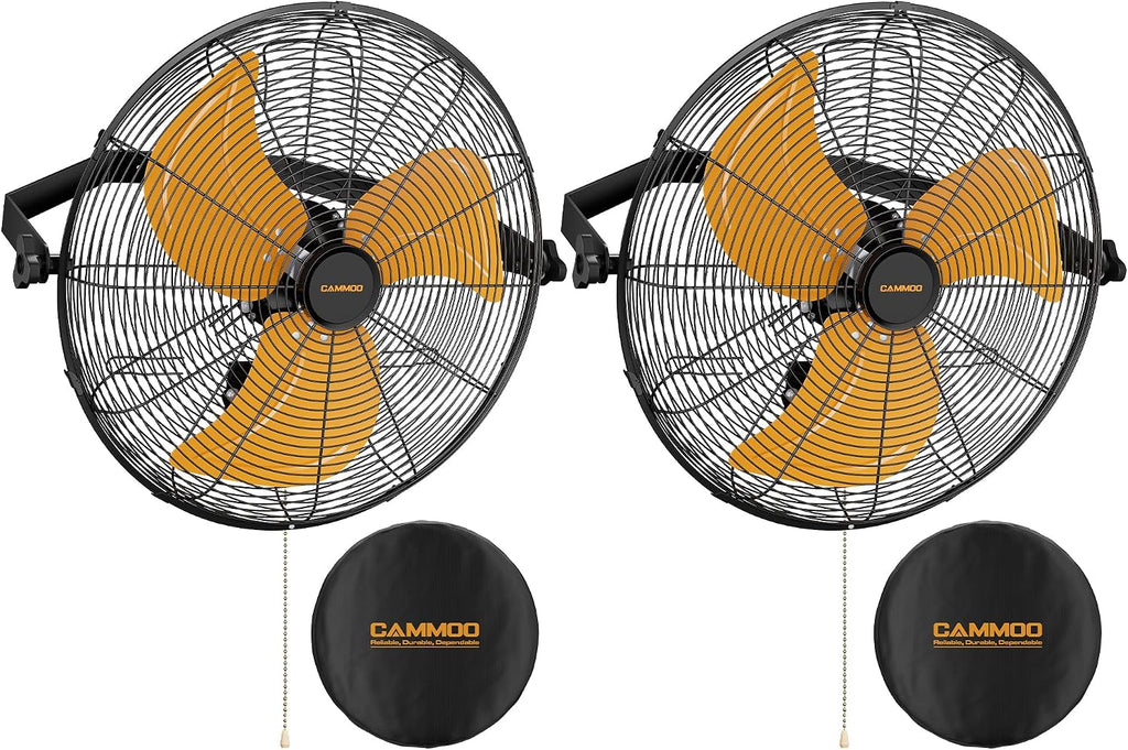CAMMOO 18 Inch Wall Mount Fan with 600D Oxford Cover, IP44 Wall Fan | Extended 6.6 ft Power Cord, 360 Degree Tilt, 3-Speed Outdoor Fans for Patios, Greenhouse, Garage, Workshop Or Covered Outdoor