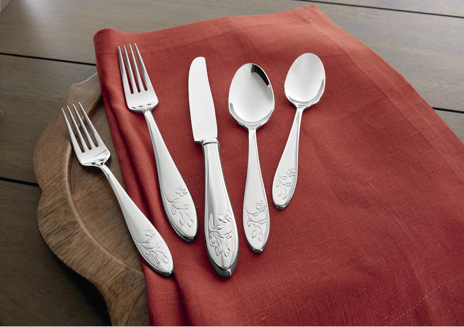 Lenox Silverware Set For 12, Butterfly Meadow 65-Piece Flatware Set, Service For 12, 18/10 Stainless Steel, Dishwasher Safe, Butterfly and Flower Motif, Includes Serving Utensils (Silver, 65 Piece)