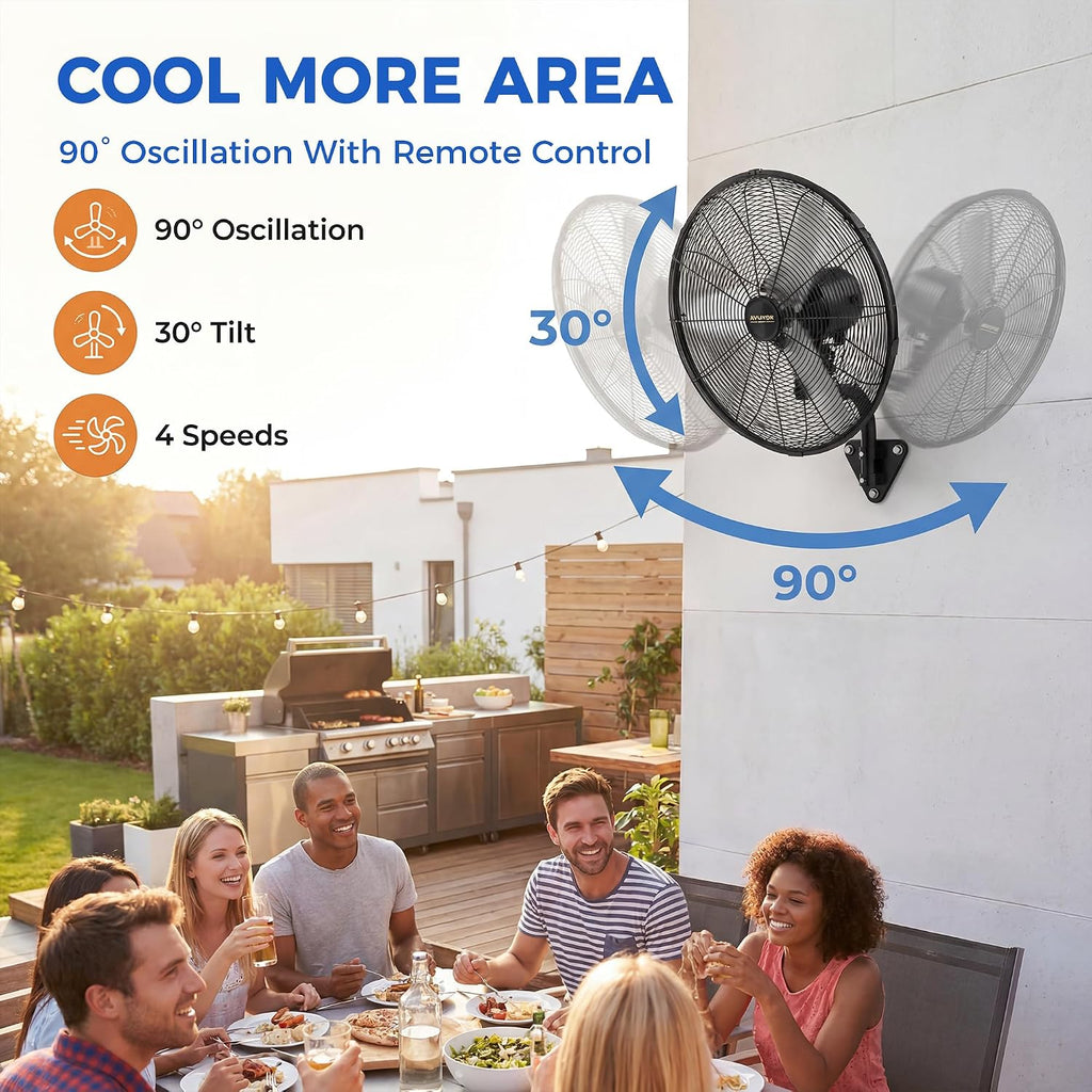 24'' Outdoor Wall Mount Fan, 4 Speed Oscillating Wall Fan with All Sealed Brushless DC Motor, Heavy Duty Industrial Fans, Waterproof Fans for Patios, House, Garage, Commercial, Warehouse, Factory