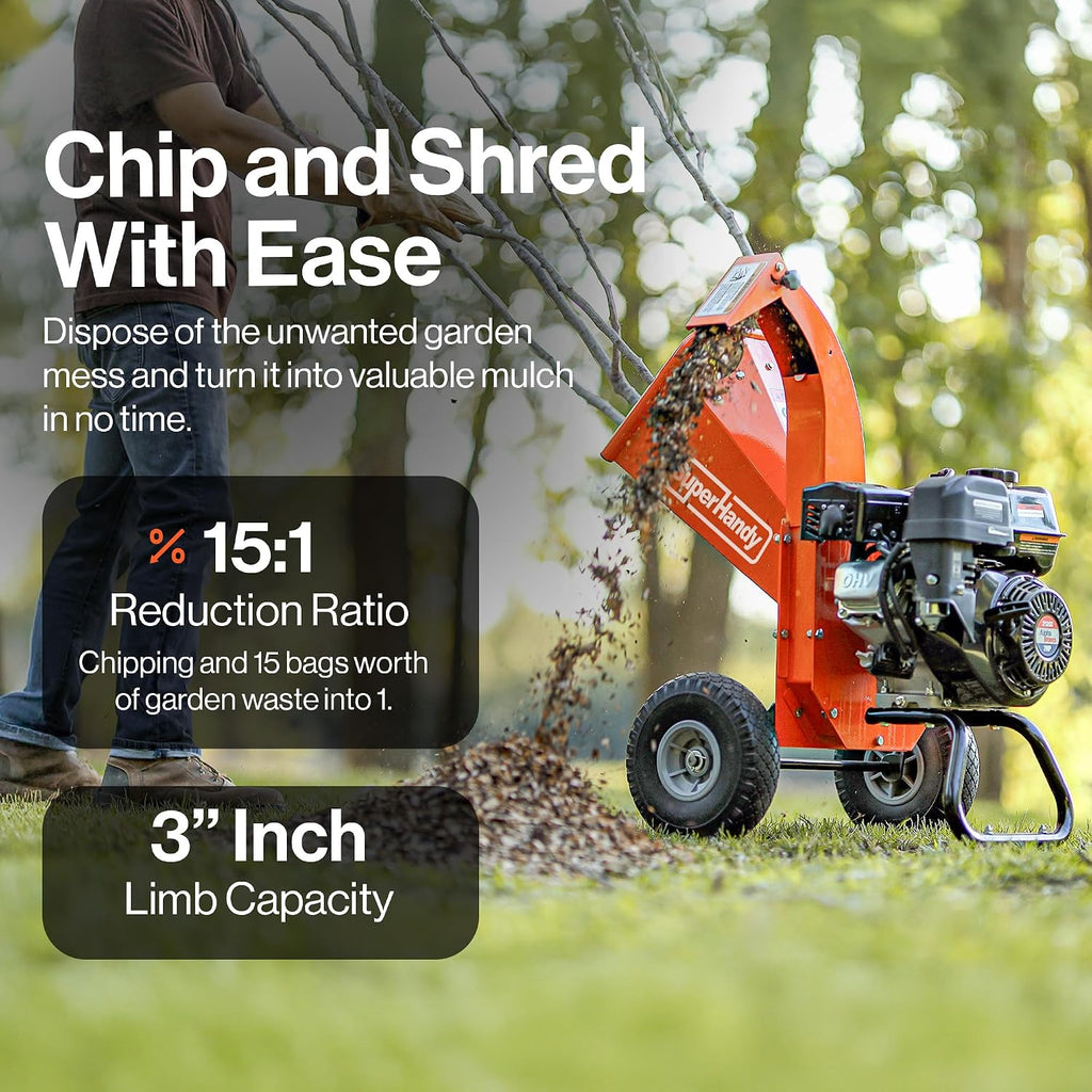 SuperHandy Mini Wood Chipper Shredder Mulcher Heavy Duty 7HP Compact Design 3' Inch Max Capacity
