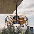 20' Outdoor Ceiling Fan with Lights and Remote Control, Black Gazebo Ceiling Fans 6 Speeds, Portable Hanging Waterproof Caged Ceiling Fan with Dimmable LED Lights for Gazebo, Patios