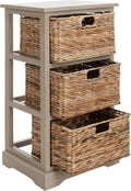 SAFAVIEH Furniture - Halle 3-Basket Side Table - Vintage Grey - Solid Wood - Coastal Basket Storage Design - Ideal for Living Room, Entryway, 17.5' W x 13.5' D x 29.5' H - Fully Assembled (AMH5738D)