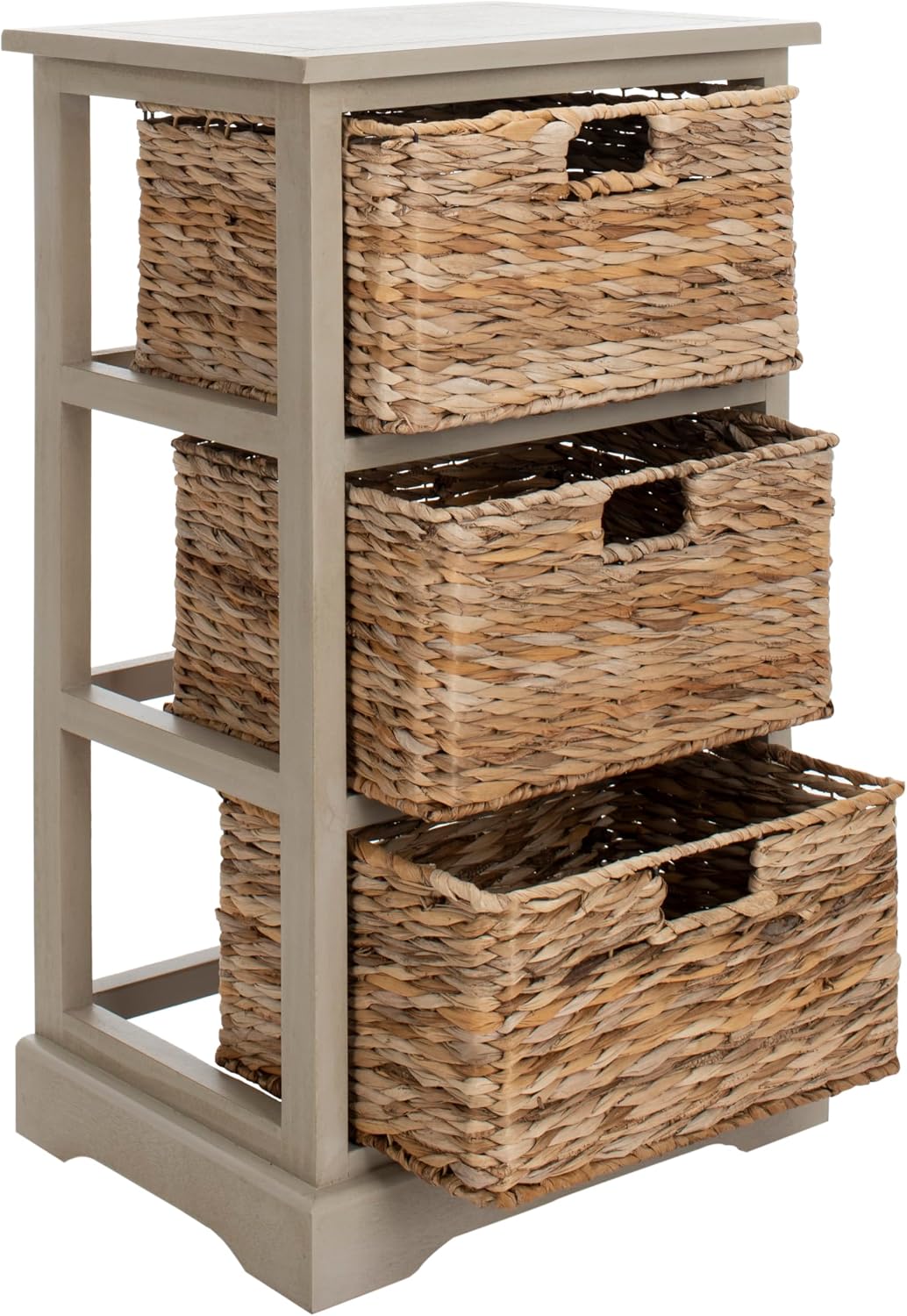 SAFAVIEH Furniture - Halle 3-Basket Side Table - Vintage Grey - Solid Wood - Coastal Basket Storage Design - Ideal for Living Room, Entryway, 17.5' W x 13.5' D x 29.5' H - Fully Assembled (AMH5738D)