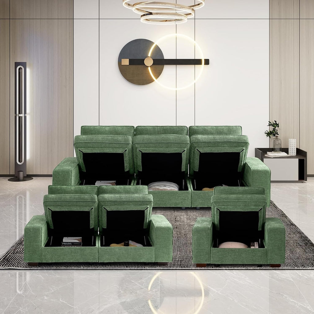TEKAMON 73' Modular Sofa Couch with Seat Storage, Comfy 2-Seater Chenille Fabric Loveseat Sofa for Living Room, Office, Apartment W/Deep Seat, Wide Armrest, USB Charing Removable Cover(Green)