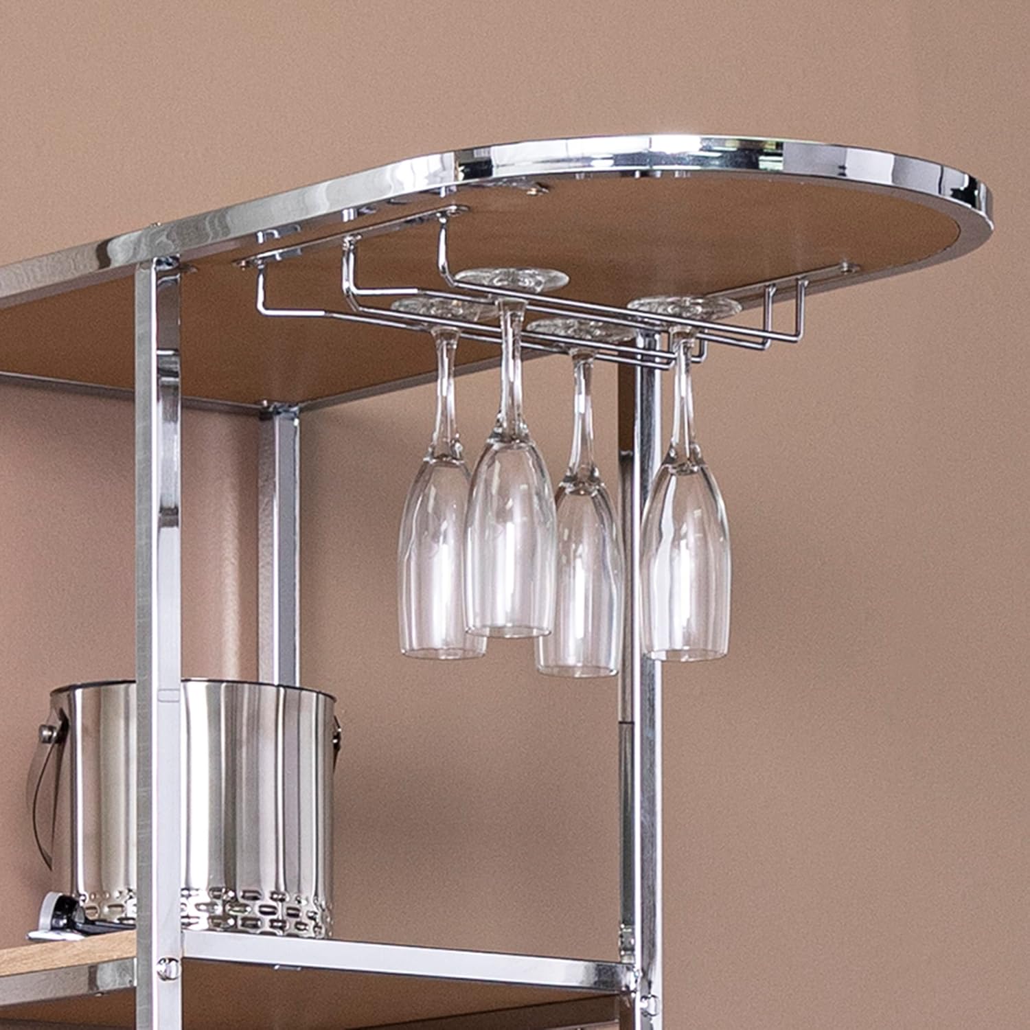 SEI Furniture - Northdom Serving Table with Bar Storage - Transitional Design, Natural Glass and Wood - Ideal for Bedroom, Living Room (HZ1217512)