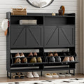 BORNOON Shoe Cabinet with 4 Flip Drawers Narrow Shoe Storage Cabinet Organizer Wooden Freestanding Shoe Rack Hidden Slim Shoes Storage Cabinet for Entryway, Hallway, Living Room, Bedroom