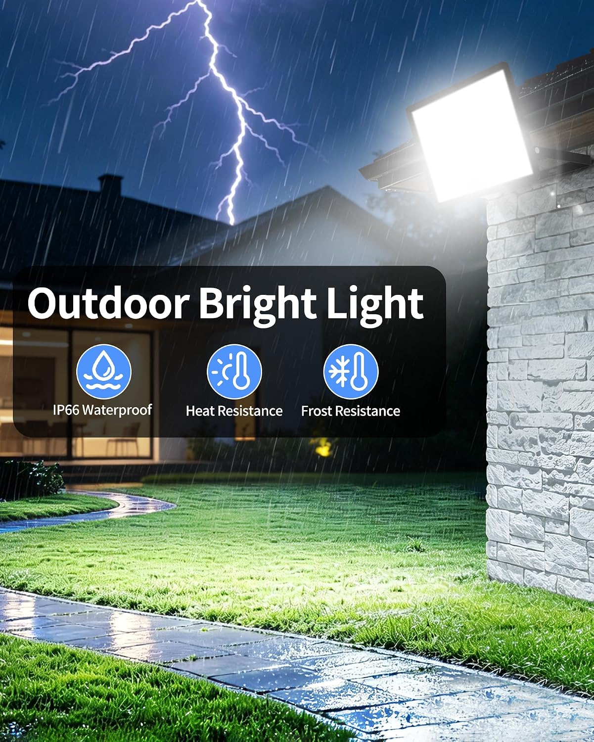 ISUERFY 4Pack 200W LED Flood Light Outdoor with Plug, 24000Lm Super Brighter Security Light, IP66 Waterproof LED Worklight, 5000K Daylight White Exterior Floodlight for Yard Garden Garage Stadium