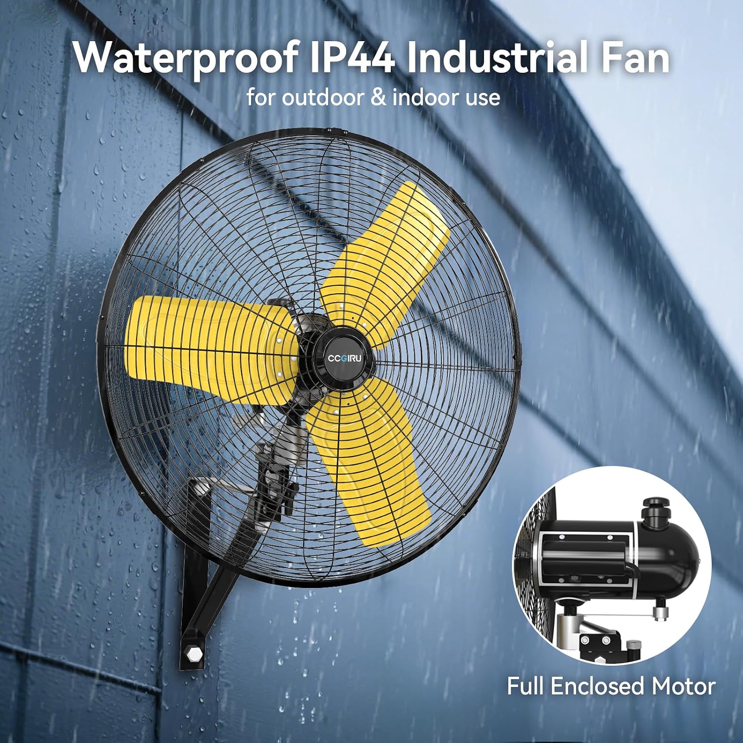 CCGIRU 8800 CFM 26' Outdoor Commercial Wall Fan Oscillating, IP44 Waterproof Wall Mount Fan, Heavy Duty, 3 Speed, Adjustable Tilt for Factory, Warehouse, Garage, ETL Listed