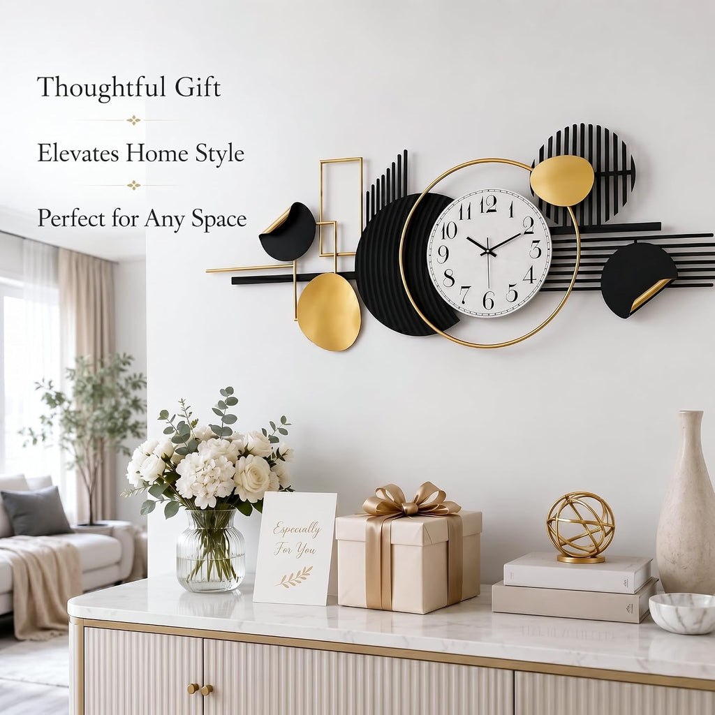 HAVFIFK 59' Large Metal Wall Clock,3D Silent Clock for Living Room | Layered Geometric Design, Easy to Install, Vertical or Horizontal Hanging Wall Art Decor for Bedroom, Dining Room, Office.