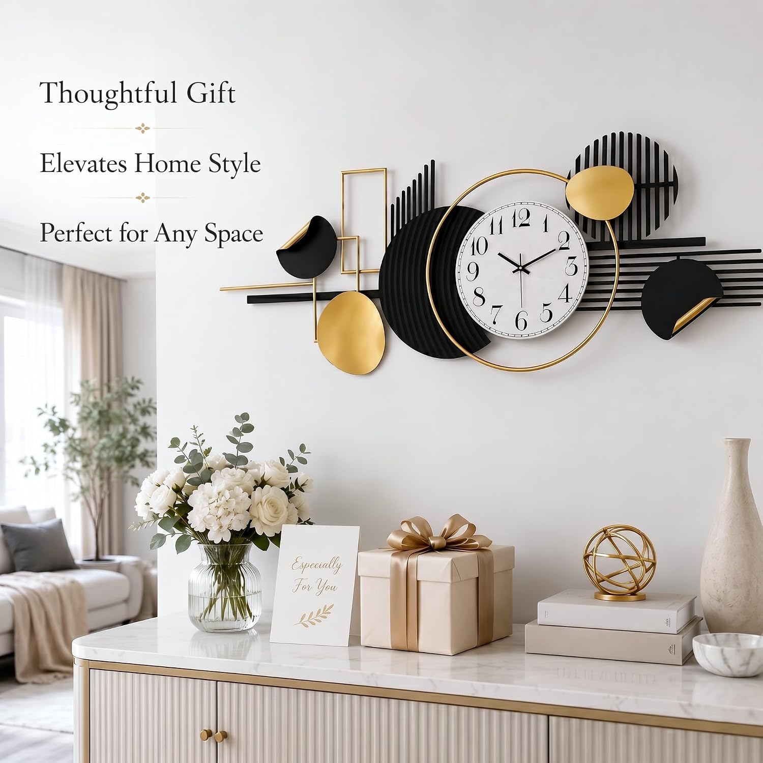 HAVFIFK 59' Large Metal Wall Clock,3D Silent Clock for Living Room | Layered Geometric Design, Easy to Install, Vertical or Horizontal Hanging Wall Art Decor for Bedroom, Dining Room, Office.